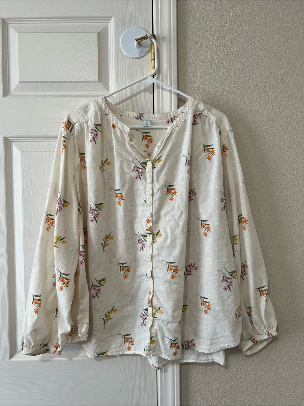 Old Navy Floral Swiss Dot Button Front Blouse Ivory XL Cottagecore